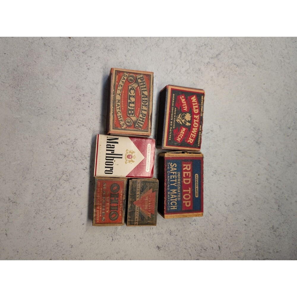 Vintage 1930s 1940s Matchbox Lot Red Top Ohio Marlboro 5pc Wood